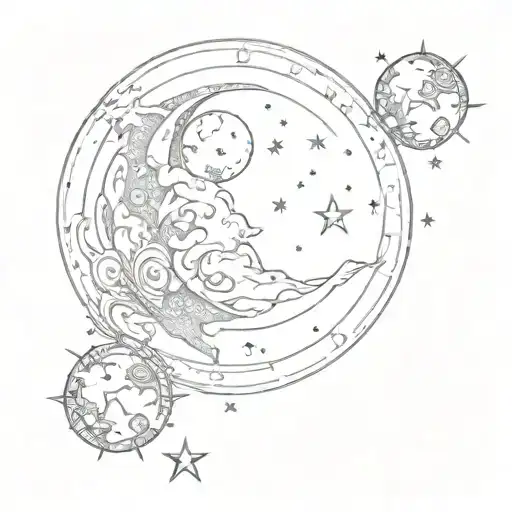 waning gibbous moon with two stars tattoo design idea