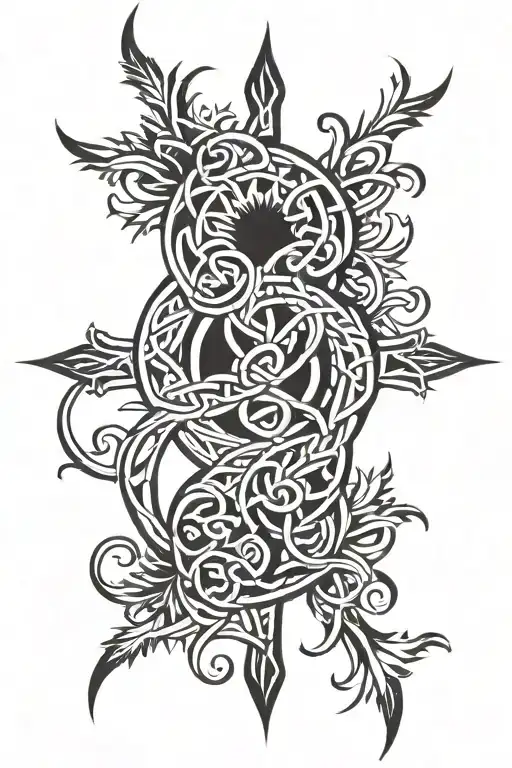 celtic tribal with thistle intertwined tattoo design idea