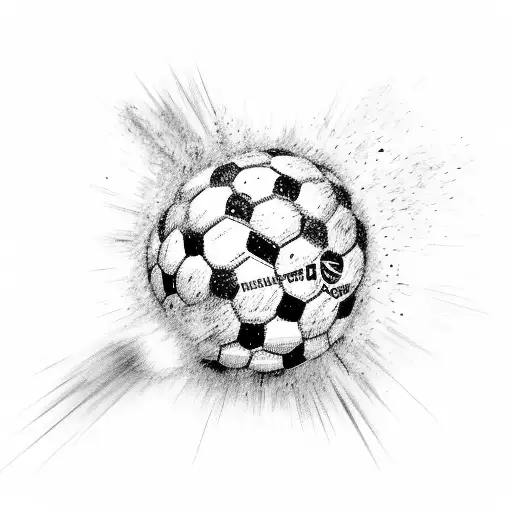A sketch of a soccer ball exploding into a burst of energy tattoo design idea