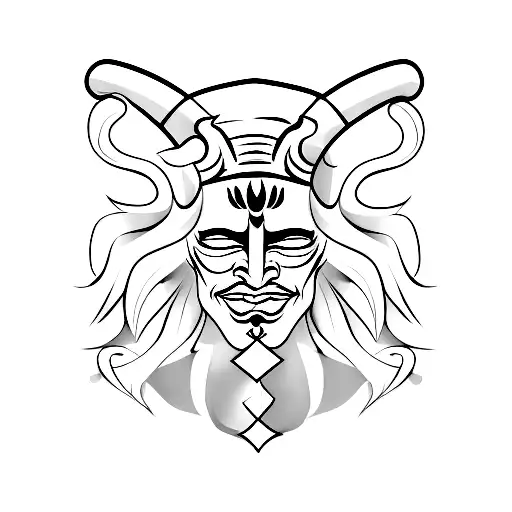  face, left half jester, right half face, shadows  tattoo design idea