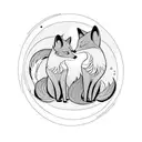 Two foxes with their tails entwined looking at the moon. tattoo design idea