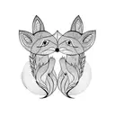 Two foxes with their tails entwined looking at the moon. tattoo design idea