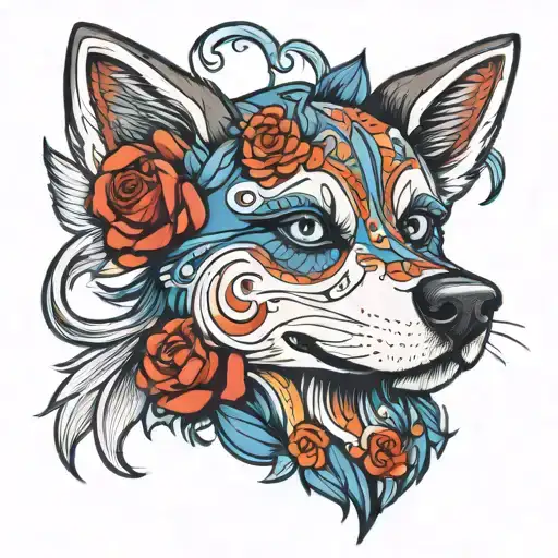 day of the dead husky tattoo design idea