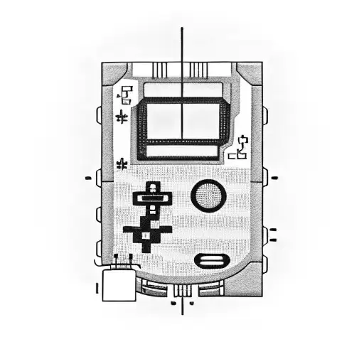A minimalist tattoo of a Game Boy with a circuit board pattern inside tattoo design idea