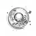 Lunar Moon with a star and butterflies  tattoo design idea