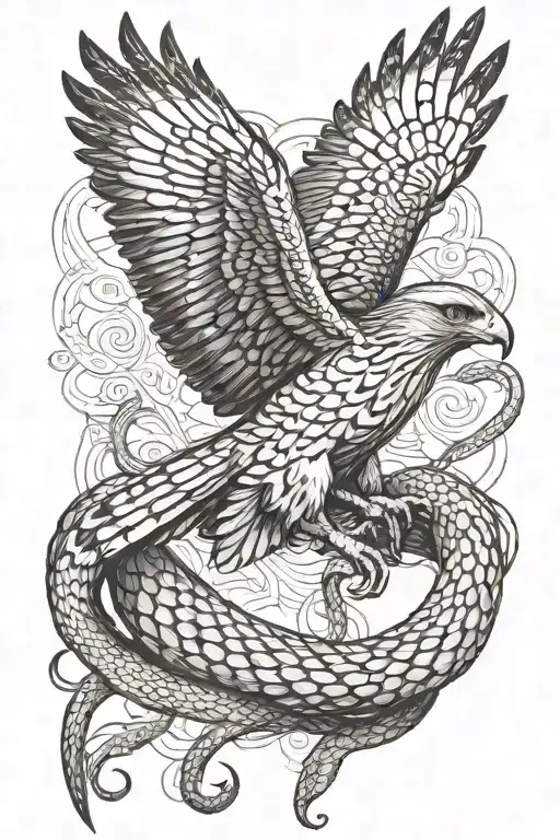 Hawk swooping up snake tattoo design idea
