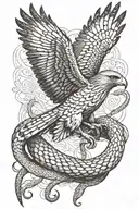 Hawk swooping up snake tattoo design idea