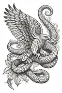 Hawk swooping up snake tattoo design idea