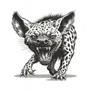 Hyena walking with its head down laughing showing its teeth, with round and gloomy eyes tattoo design idea