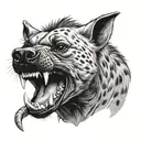 Laughing hyena showing teeth, with deep eyes and head down tattoo design idea