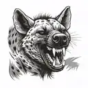 Laughing hyena showing teeth, with deep eyes and head down tattoo design idea