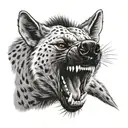Laughing hyena showing teeth, with deep eyes and head down tattoo design idea