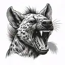 Laughing hyena showing teeth, with deep eyes and head down tattoo design idea