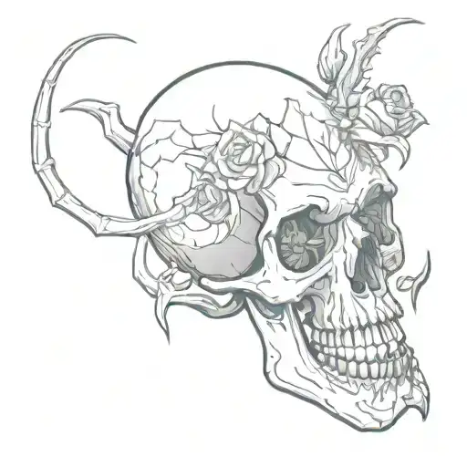 scorpion skull rose fire tattoo design idea