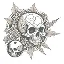 Scorpio ideal base with a 8ball, dice, skull face and rose behind it   tattoo design idea