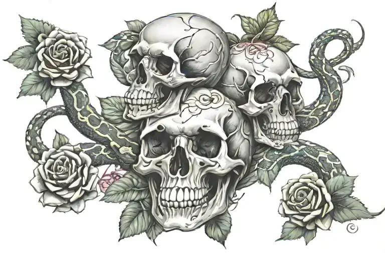 skulls roses flowers 420 snakes tattoo design idea