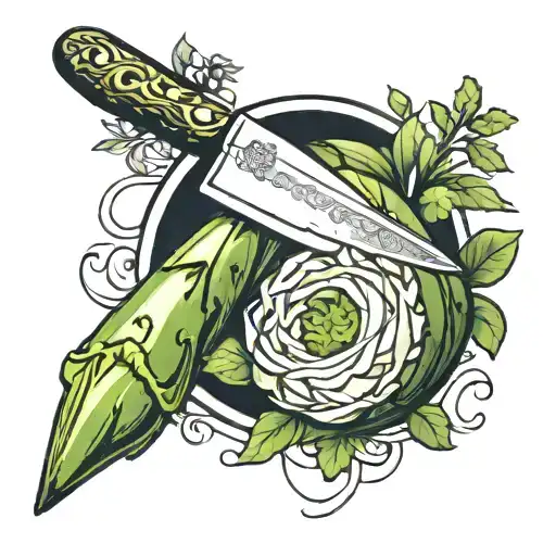 santoku and leek vegetable tattoo design idea