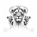 lion with two cub's playing tattoo design idea
