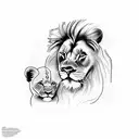 lion with two cub's playing tattoo design idea