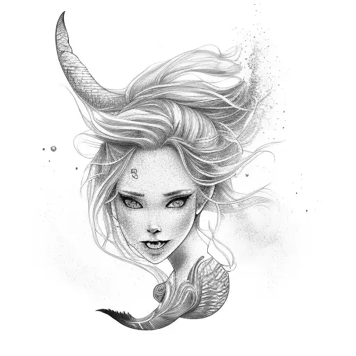 mermaid with my wife's face long blonde hair full body with tail tattoo design idea