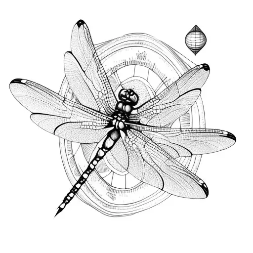 Dragonfly, compass, bingo ball, wisteria tattoo design idea