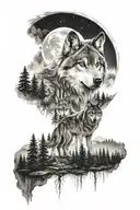 wolf forest landscape tattoo design idea
