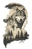 wolf forest landscape tattoo design idea