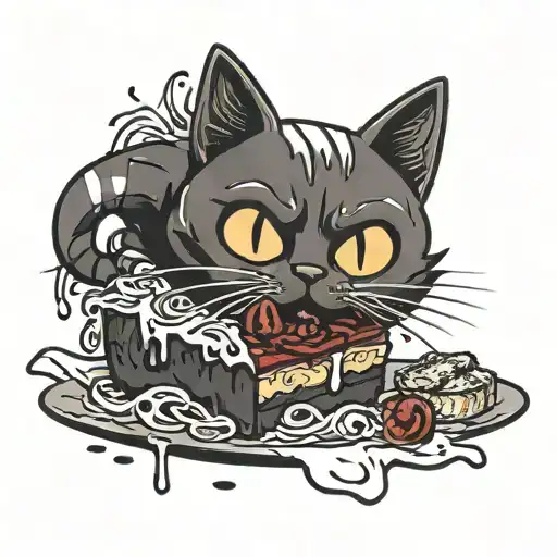 blood cat with lasagna tattoo design idea