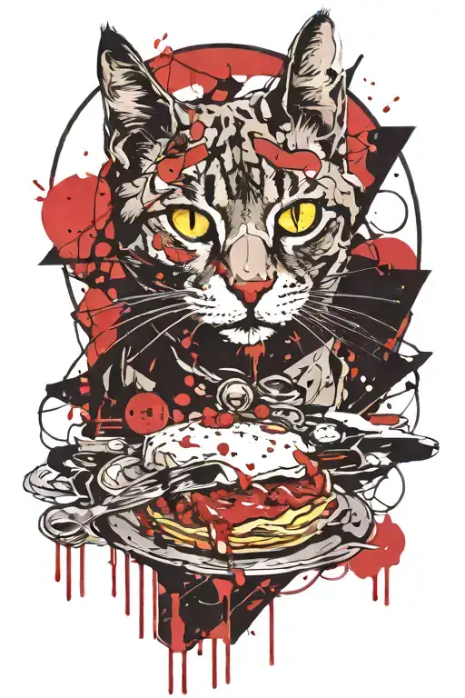vampire cat with lasagna  tattoo design idea