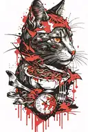 vampire cat with lasagna  tattoo design idea
