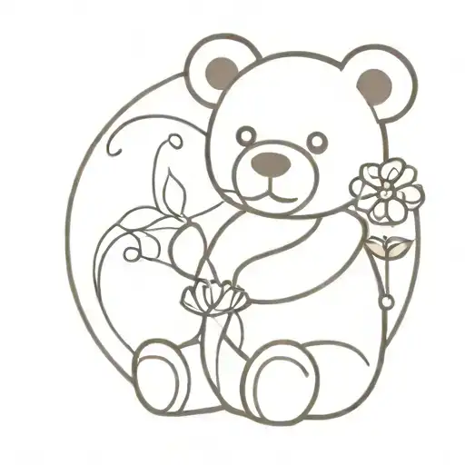 Teddy bear holding a flower tattoo design idea