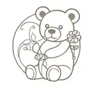 Teddy bear holding a flower tattoo design idea