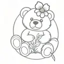 Teddy bear holding a flower tattoo design idea