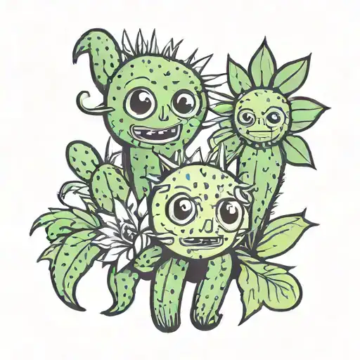 one culmnar and one button cactus with eyes tattoo design idea