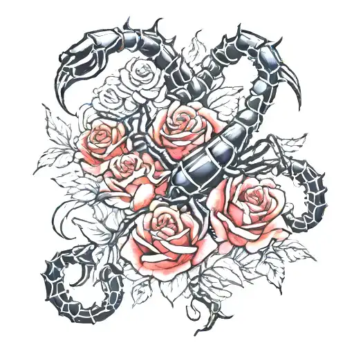 scorpion & roses growing tattoo design idea