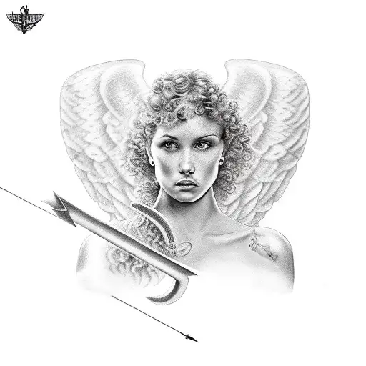 a curly angel shoots an arrow tattoo design idea