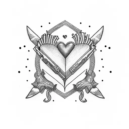 plane and a heart tattoo design idea