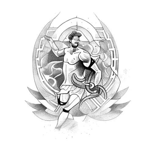 A tattoo design inspired by Greek mythology featuring a soccer player in action tattoo design idea