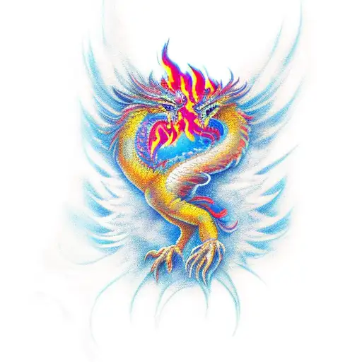 Phoenix with flames and dragon  tattoo design idea