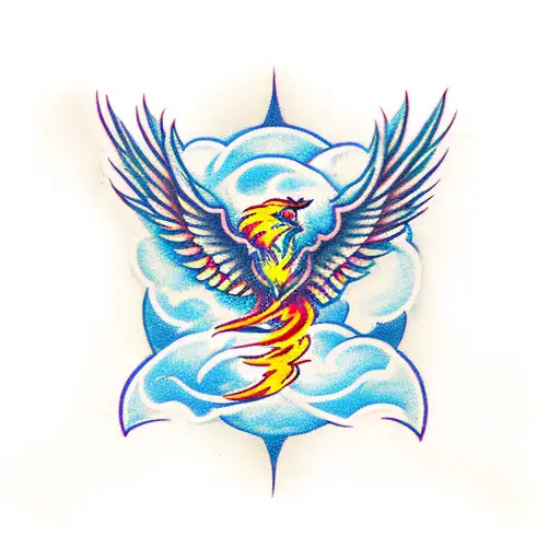 Phoenix with 3 heads with flames and infinity symbol and  tattoo design idea