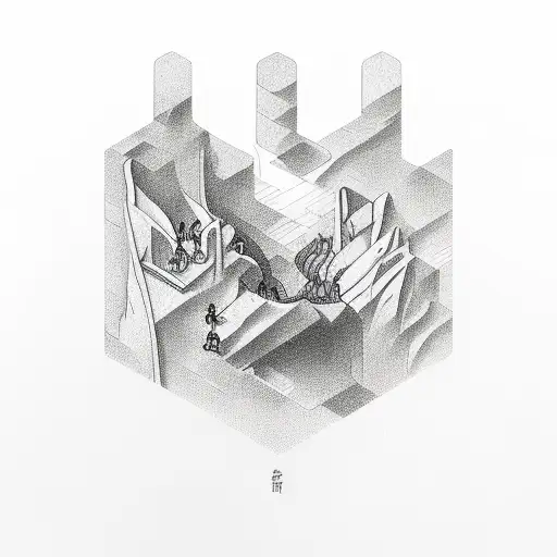 A waterfall surrounded by foreign language symbols tattoo design idea