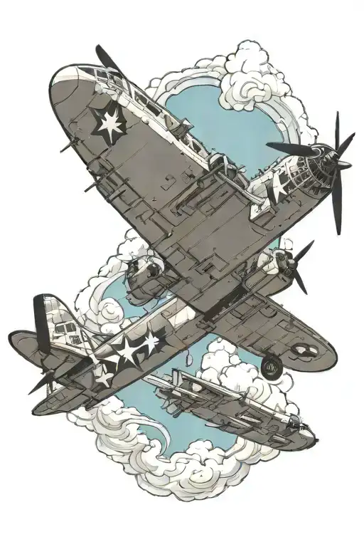 B 29 bomber plane flying across front of right tattoo design idea