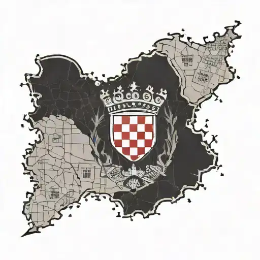 A heart-shaped map of Croatia with family members' initials inside tattoo design idea