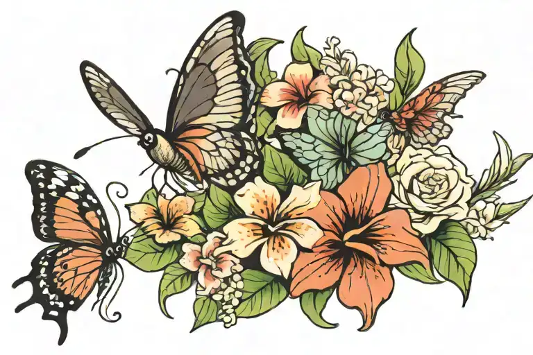 shoulder tattoo Hawaiian flower butterfly and colibri tattoo design idea