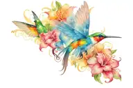 shoulder tattoo Hawaiian flower butterfly and colibri tattoo design idea