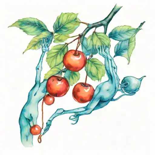 three stickman hanging onto cherries  tattoo design idea