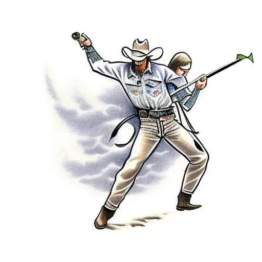 cowboy duel with a girl on one side and a guy on the other tattoo design idea