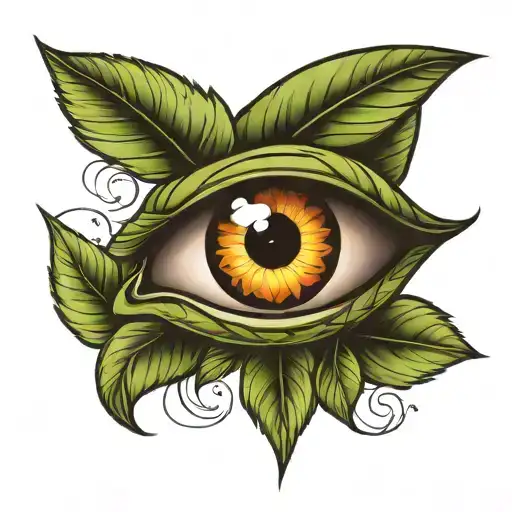Illuminati eye, laurel leaves, lucky leaves tattoo design idea