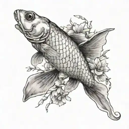 a goldfish next to a garland tattoo design idea