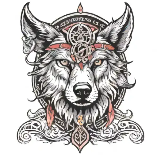 Lone Wolf Majenta Eyes looking Norse mythology tattoo design idea